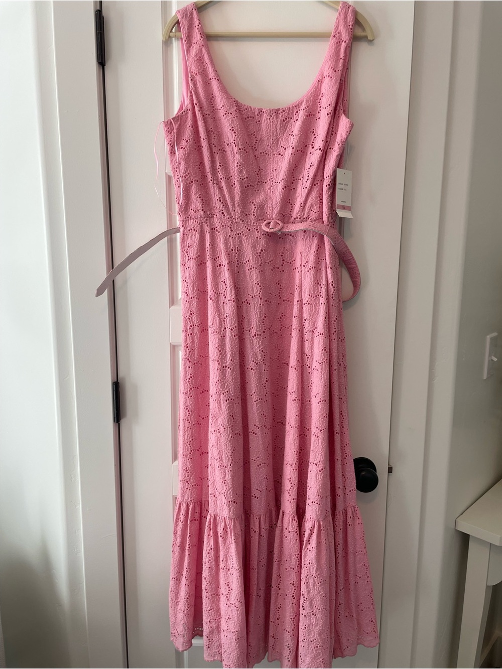 Taylor Pink Eyelet Maxi Dress with Waist Tie